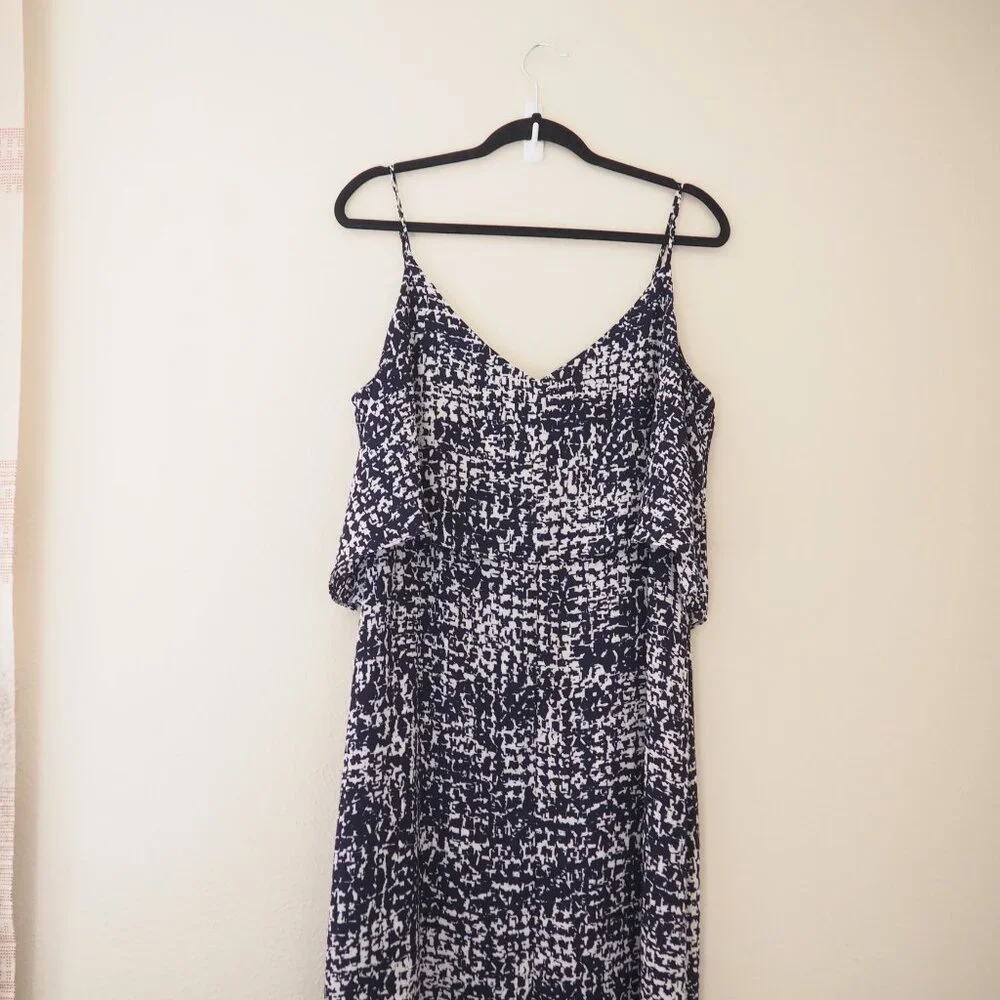 White House Black Market Navy Blue Spaghetti Strap Flounce Maxi Dress - Picture 5 of 8